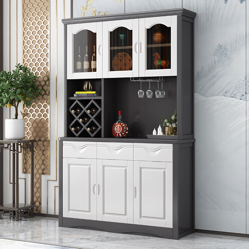 青木川 实木酒柜餐边柜一体靠墙餐厅客厅家用小户型收到储物柜高柜置物架带玻璃门红酒柜简约现代三门家具高清大图