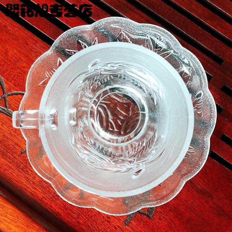 透明带把玻璃杯磨砂玫瑰花杯加厚茶水杯办公室花茶杯咖啡杯简约