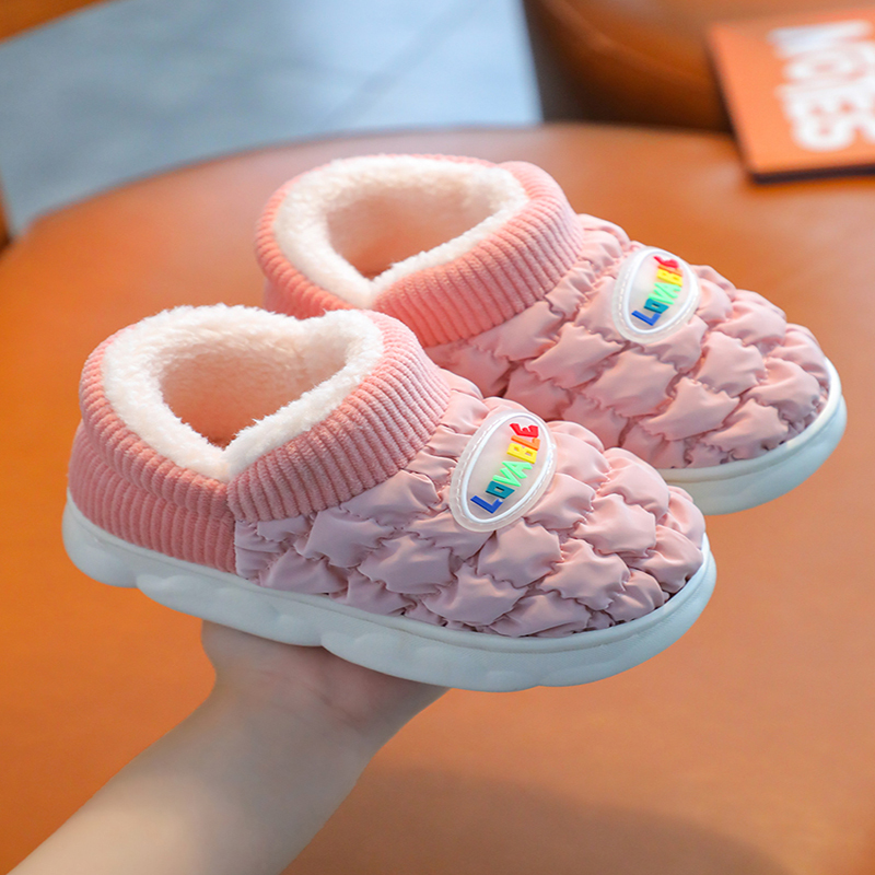 智扣儿童棉拖鞋冬男童宝宝棉鞋防水毛毛女童小孩防滑婴幼儿小童家居鞋