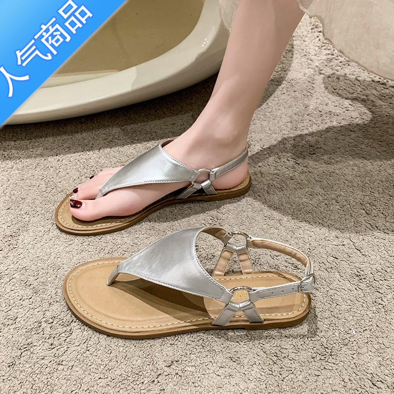 SUNTEK平底凉拖鞋女夏外穿时尚高级感2023新款配裙子百搭一字带凉鞋高清大图