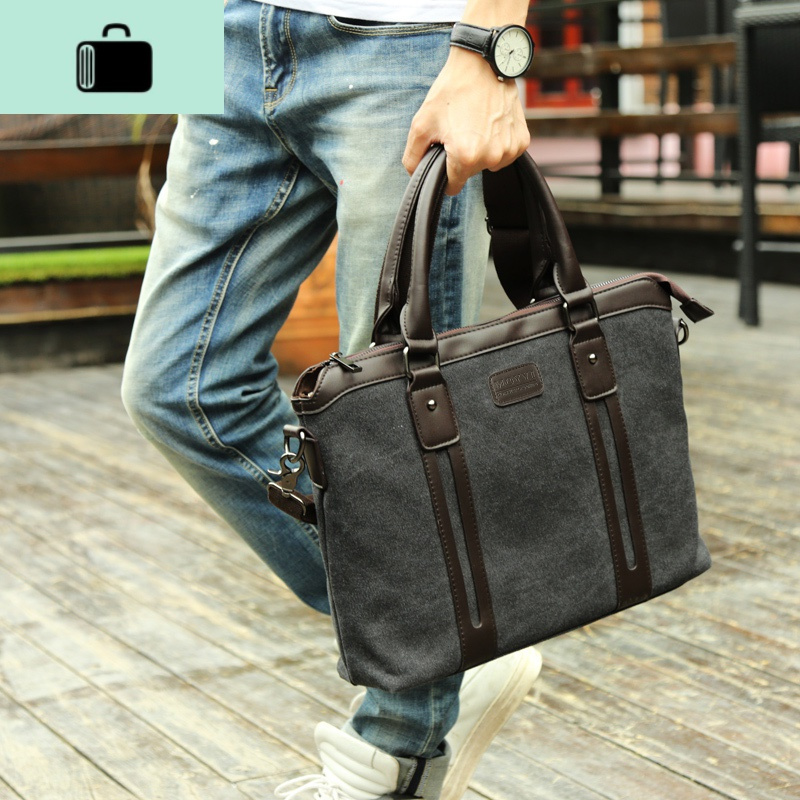 英伦风潮流帆布包商务手提包男包休闲单肩包男士电脑包公文包挎包new