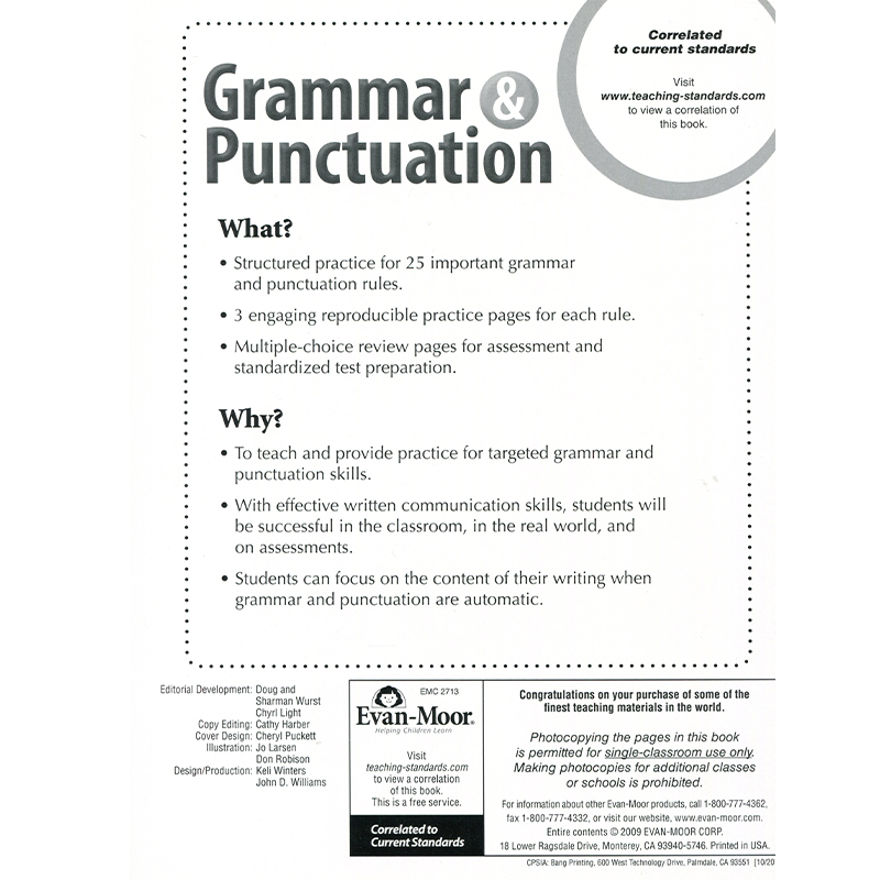[正版]Evan-Moor Grammar & Punctuation Grade 3 语法与标点练习册 三年级 美国高清大图
