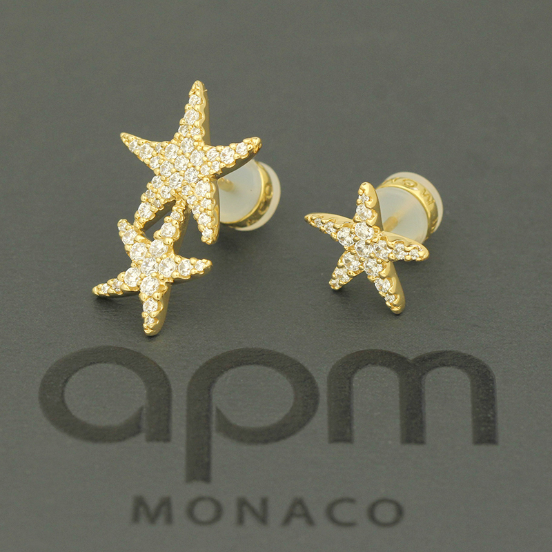 APM Monaco金黄色不对称星星海星耳钉女气质时尚银耳环送女友礼物