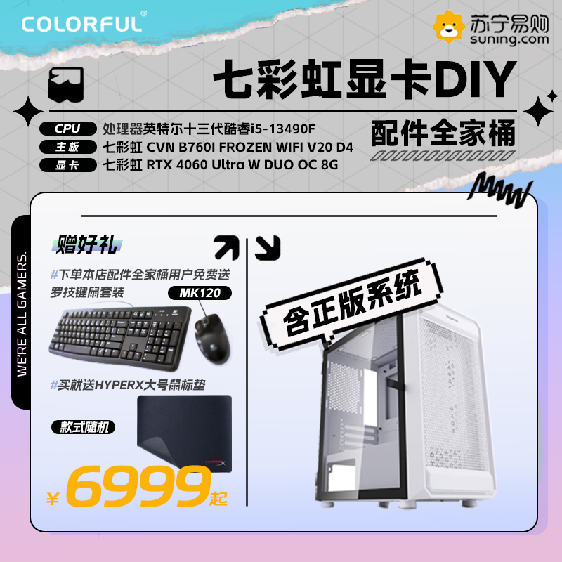 七彩虹B760/RTX4060/13490F (不含系统)显卡DIY配件全家桶组装机