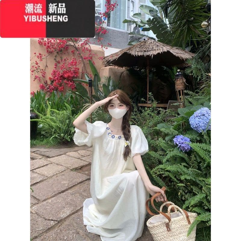 YIBUSHENG大码法式短袖连衣裙女季遮肉显瘦宽松长裙微胖MM苹果型身材裙子图片