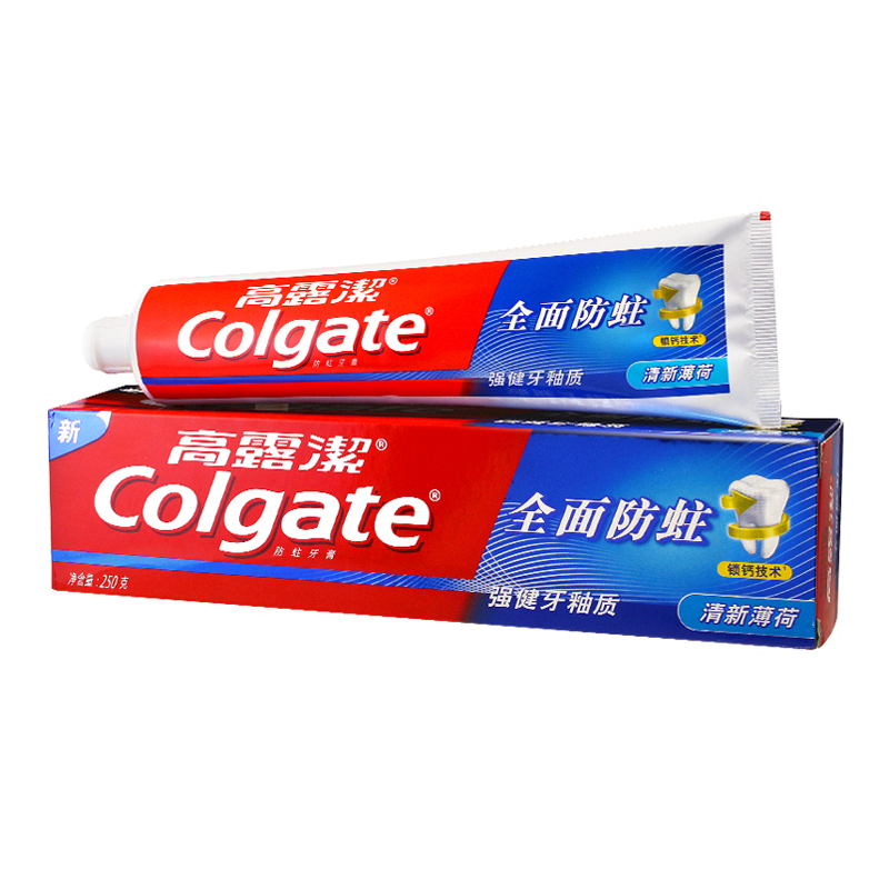 高露洁（Colgate）全面防蛀250g牙膏 薄荷*2+清新*2 家庭套装共1000g 送小牙膏2支