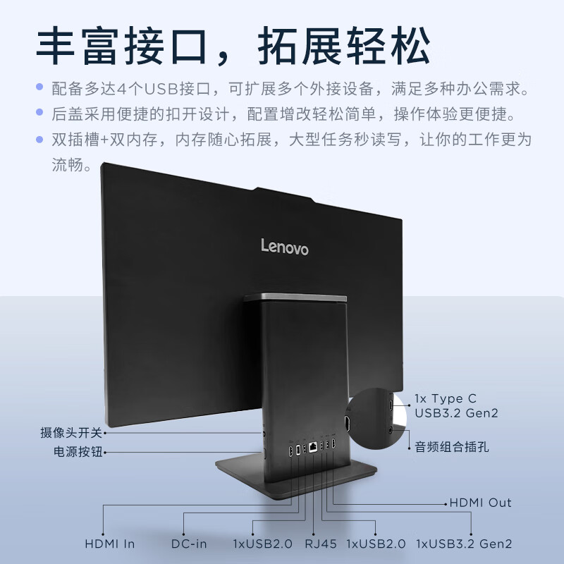 联想(Lenovo) 扬天S660 23.8英寸窄边框商用一体机台式电脑(i5-13420H 16G 1TB固态 WiFi6 摄像头 Win11)高清大图