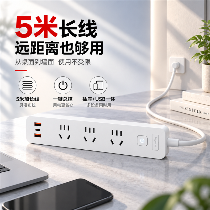 罗格朗 总控 三位五孔带USB(2A1C)20W 排插 5米 FC3500K1/AAC5M 个高清大图