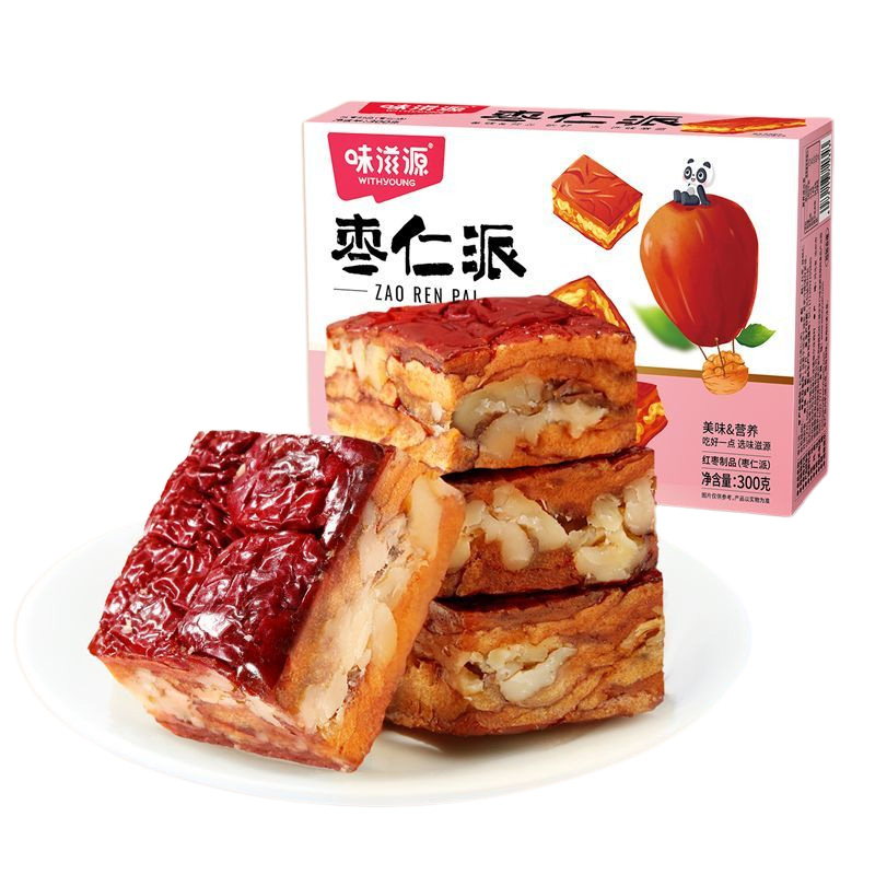 味滋源枣仁派红枣夹核桃清甜不腻双重营养开袋即食休闲零食300g