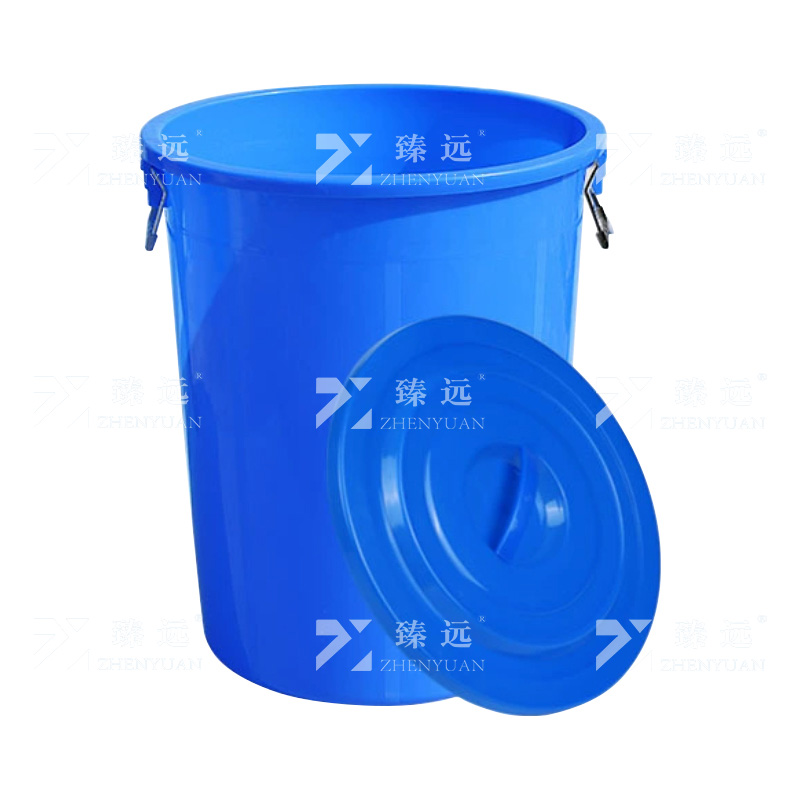 臻远 ZY-YXT-08圆形大号垃圾桶餐厨商用桶带盖垃圾环卫桶 加厚160L蓝色