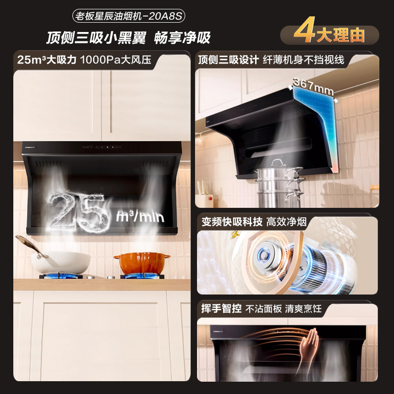 老板(Robam)[星辰系列]抽油烟机侧吸式抽吸排油烟机家用 23立方大吸力 挥手智控单烟机20A0高清大图