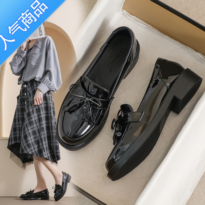 suntek小皮鞋女平底春秋季英伦风小黑色软底上班夏季工作舒适乐福鞋