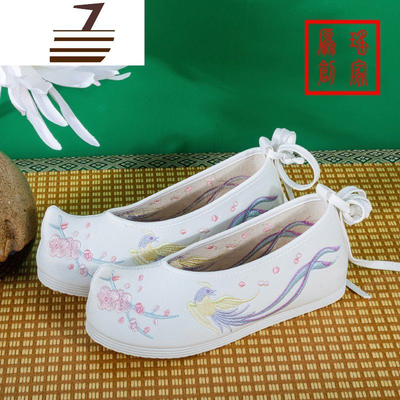 尗卡改良汉服古装鞋子女古风搭配明制内增高绣花原创翘头平底弓鞋休闲鞋
