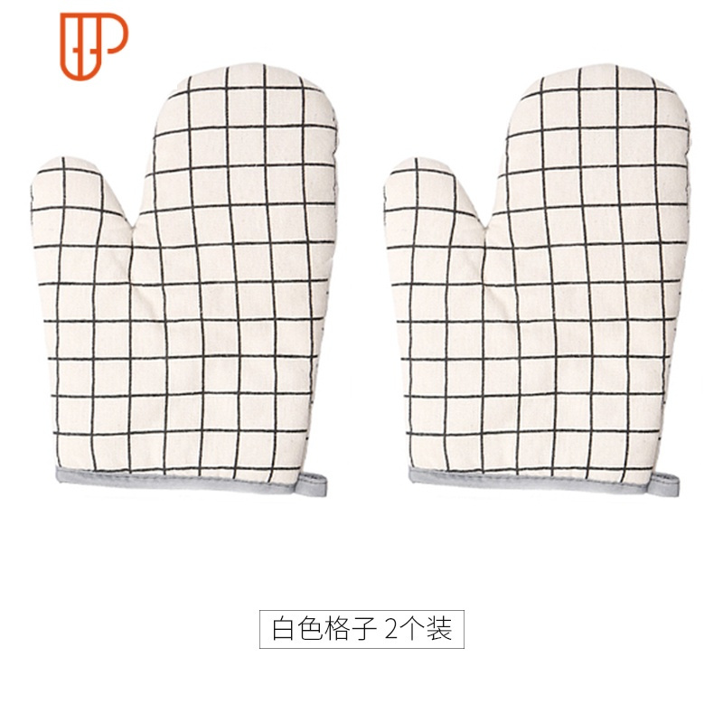 厨房可高温防烫加厚微波炉专用烘焙工具家用防热烤箱手套 国泰家和 白色格子(2只)烘焙手套