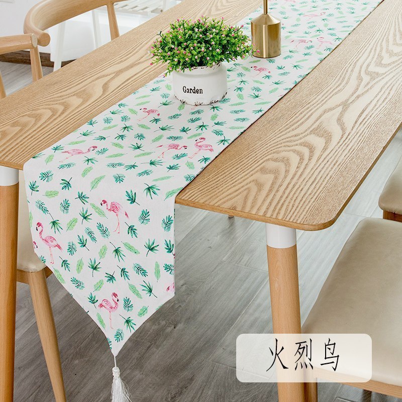 北欧桌旗 棉麻家用桌布电视柜长桌旗欧式茶几现代简约轻奢床旗 火烈鸟 30*100cm（适合60cm左右小桌或柜子）