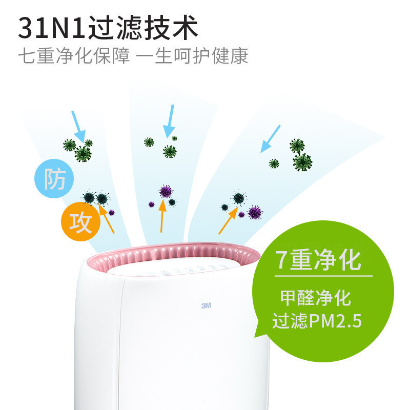 3M家用空气净化器KJ455F-6 母婴款 除甲醛二手烟过敏源雾霾PM2.5
