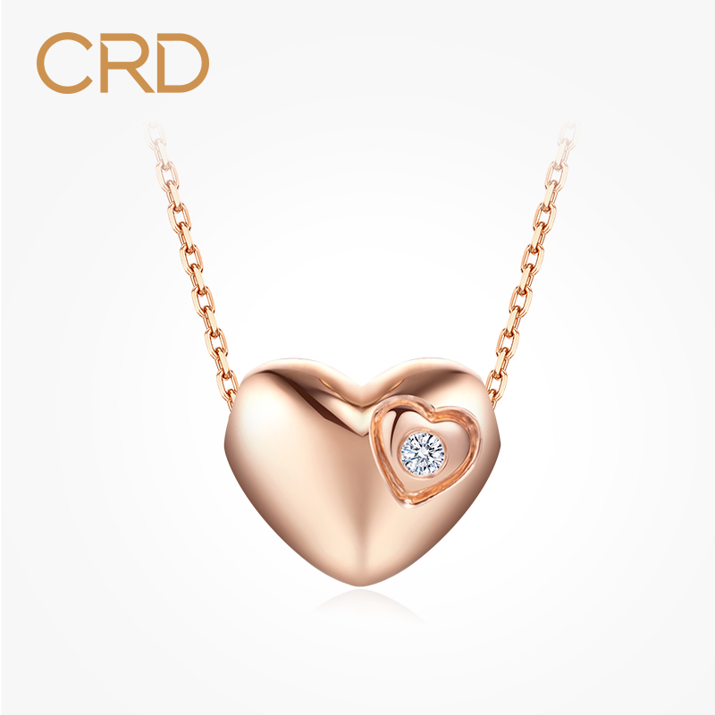 crd克徕帝钻石项链18k玫瑰金钻石吊坠女爱心形气质百搭锁骨链