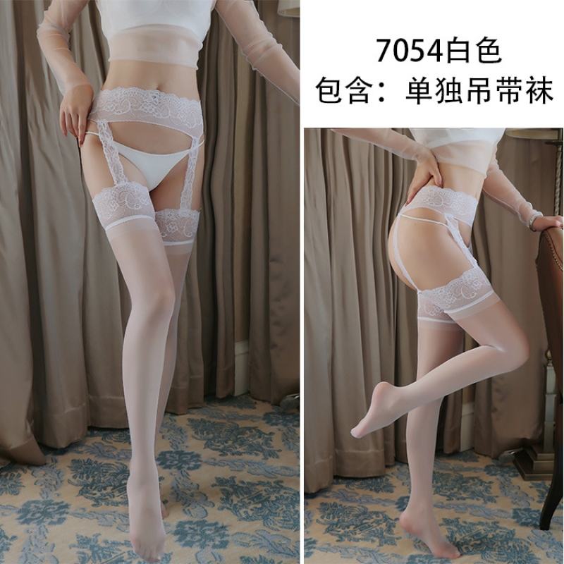 长夜漫漫情趣内衣女士性感吊带长筒袜蕾丝丝袜开档诱惑夜迷离7054 白色