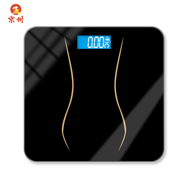 京州家用智能电子秤玻璃体重秤成人人体秤称重计跨境-金色腰线 黑26*26CM usb款 360°全包泡沫保护