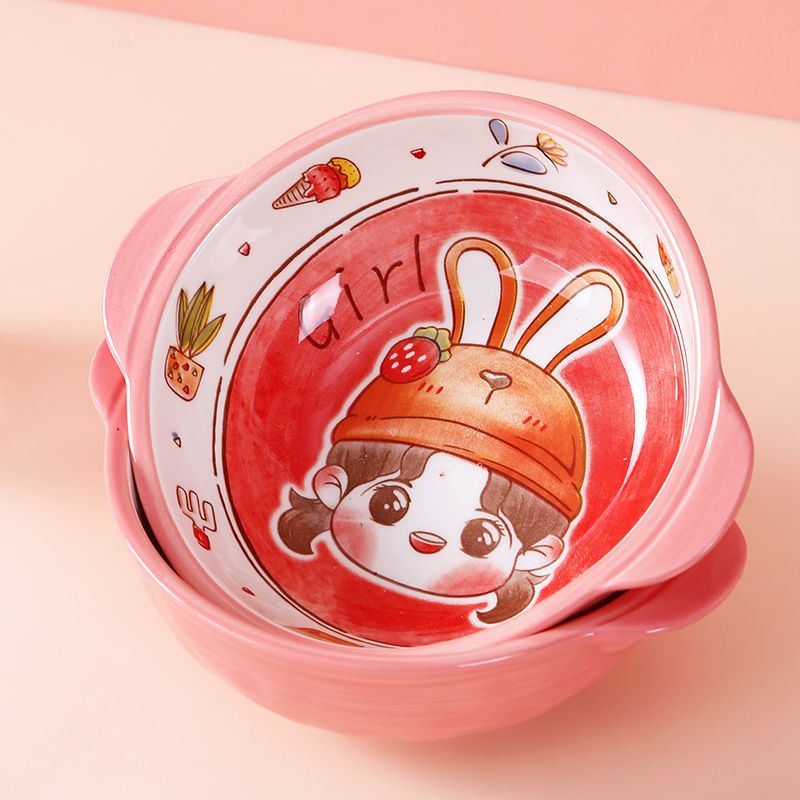 男孩创意卡通儿童饭碗6寸双耳碗防烫碗可爱米饭陶瓷碗情侣碗分吃饭碗