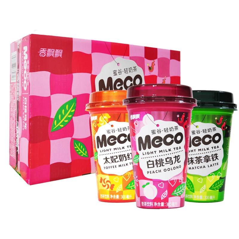 香飘飘meco轻奶茶组合300ml12杯白桃乌龙太妃奶茶早餐下午茶即饮奶茶