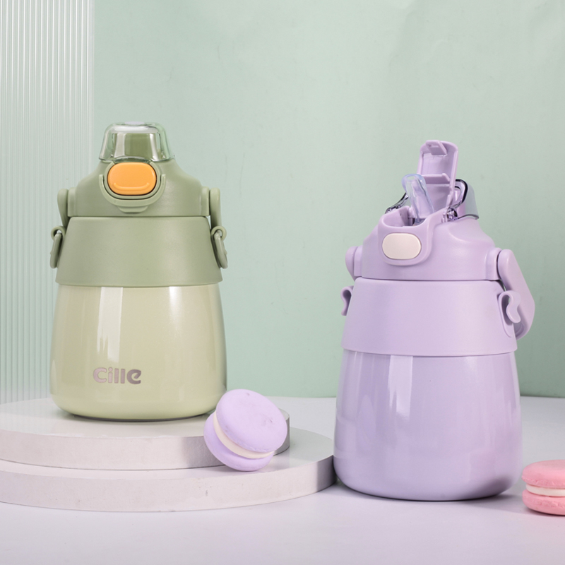 希乐Cille双饮大肚保温杯女士高颜值大容量水杯儿童学生吸管水杯户外便携杯高清大图