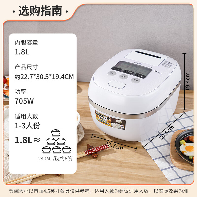 虎牌(tiger)迷你小型压力IH涂层电饭煲 JPD-A06C 白色 1.8L高清大图