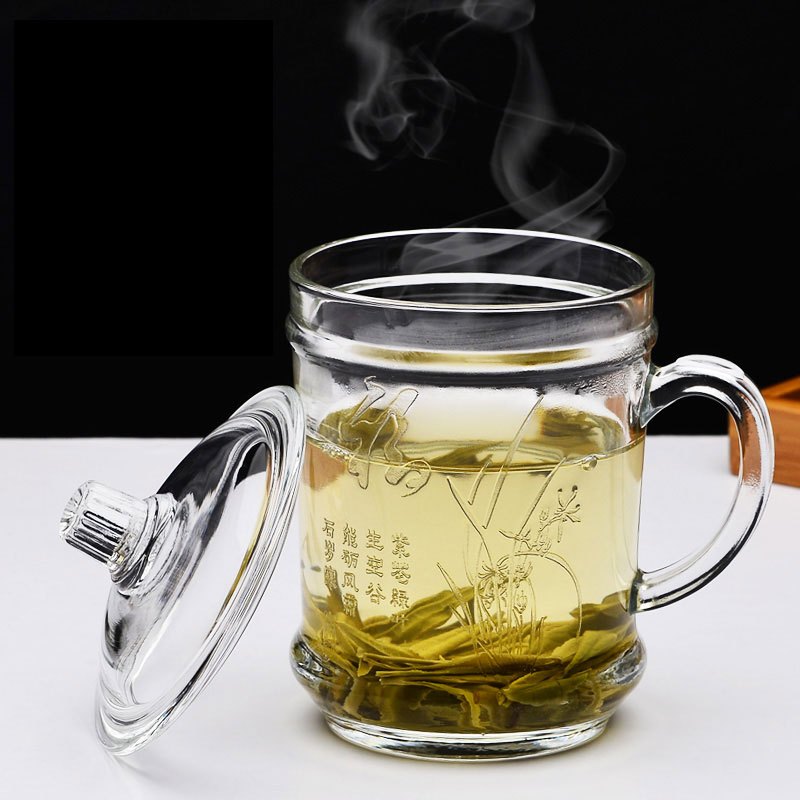 趣涉家居 创意玻璃杯带盖水杯办公喝茶杯子男女带把手家用茶杯加厚家居器皿生活日用水具杯具