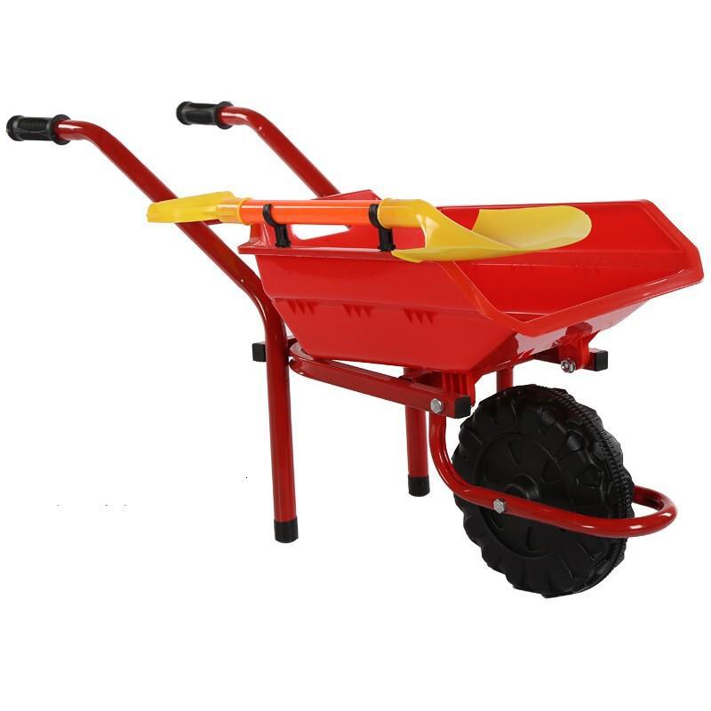 儿童沙滩宝宝玩具手推车加大加厚双轮单轮推土车小孩玩沙玩具红色单轮