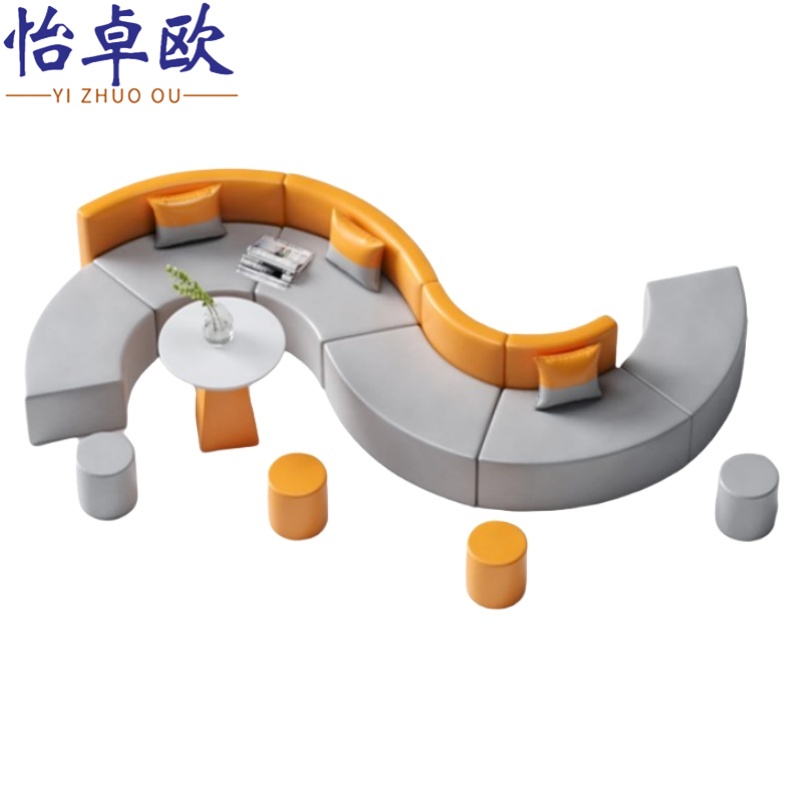 怡卓欧沙发沙发六人位+茶几+4圆凳套高清大图