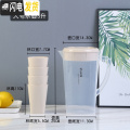 三维工匠耐热塑料冷水壶大容量家用扎壶耐高温凉水杯凉白开水壶茶壶凉水壶 卡其3升一壶+4卡其杯（双出水口）