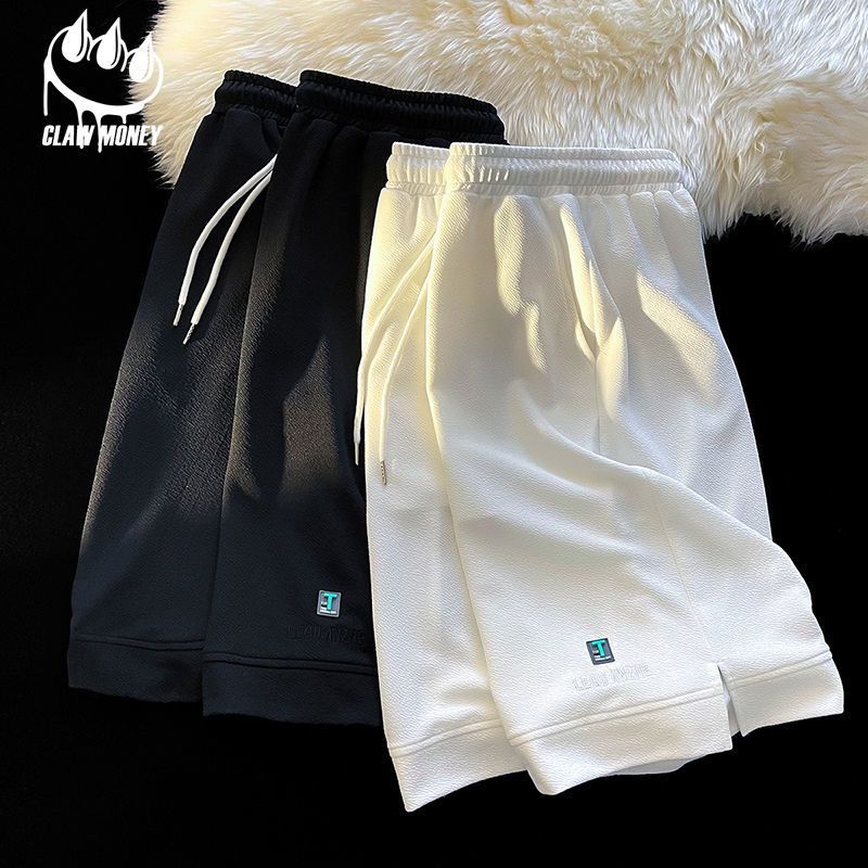 Claw money开叉冰丝短裤男夏季薄款潮牌五分中裤宽松休闲运动裤子