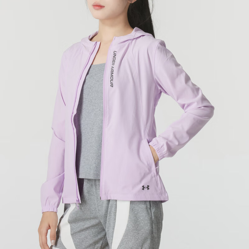 安德玛（Under Armour）外套女装新款运动服梭织连帽透气夹克上衣22500410-100 ZP高清大图