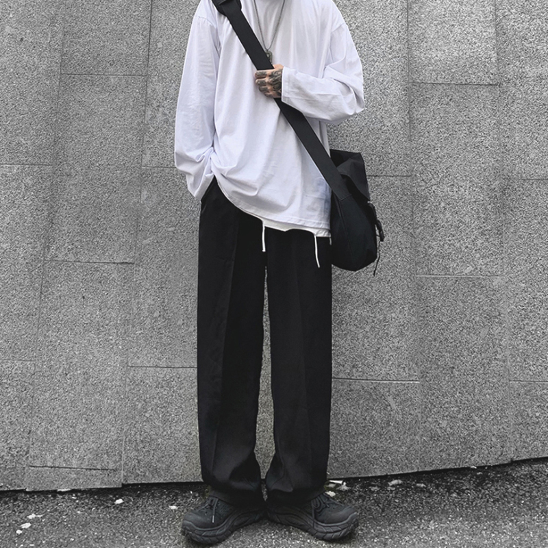 很仙的裤子男抽绳束腿西裤暗黑系直筒宽松高腰束脚休闲垂感阔腿裤西裤