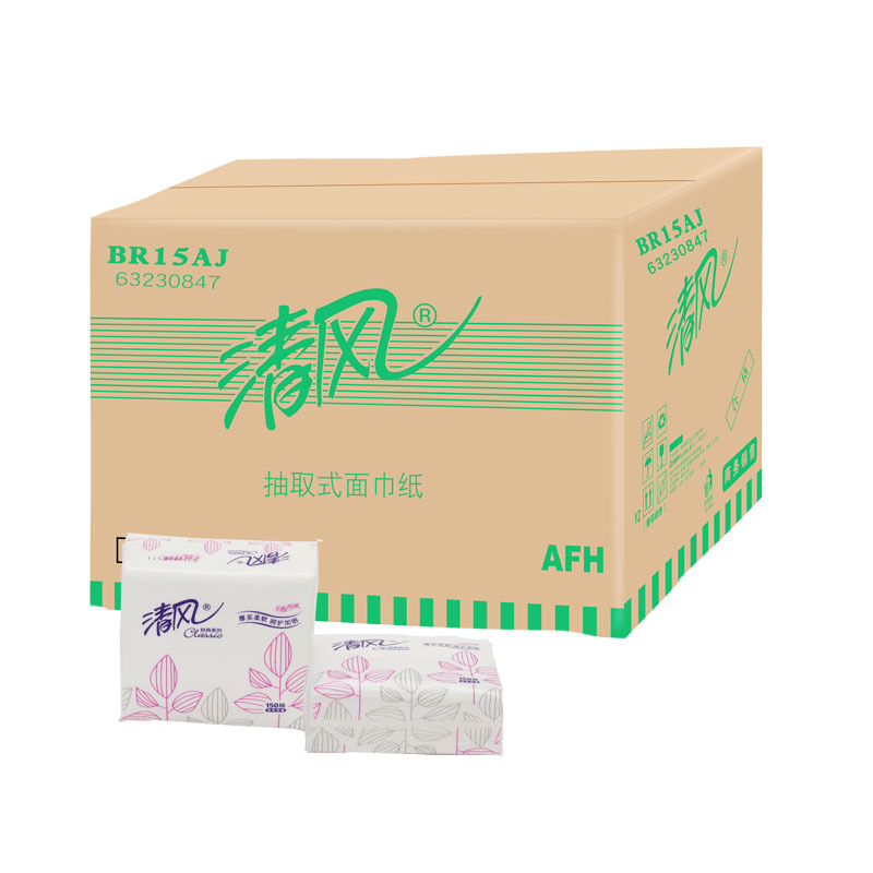 智企亿品 JH 抽纸 正方形小方抽 餐巾纸 150抽双层面巾纸 纸巾100包/箱 清风