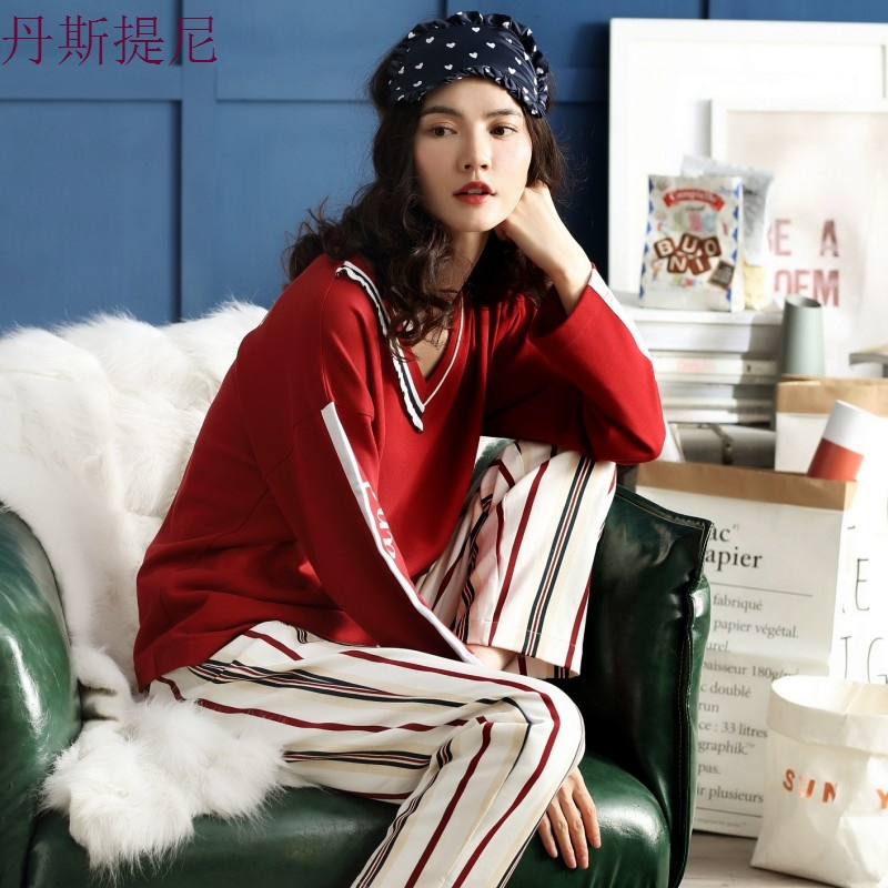 睡衣女秋纯棉长袖春秋韩版甜美可爱两件套装薄款冬季家居服可外穿