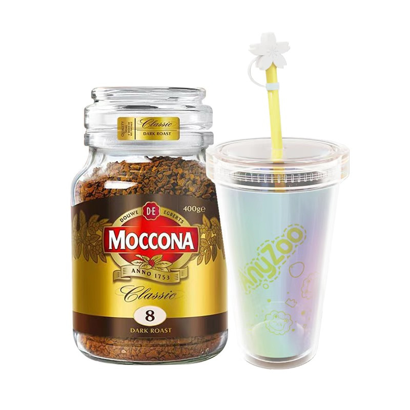 [赠极光黄吸管杯300ml]摩可纳Moccona 经典8号深度烘焙冻干速溶咖啡 无蔗糖黑咖啡 400g