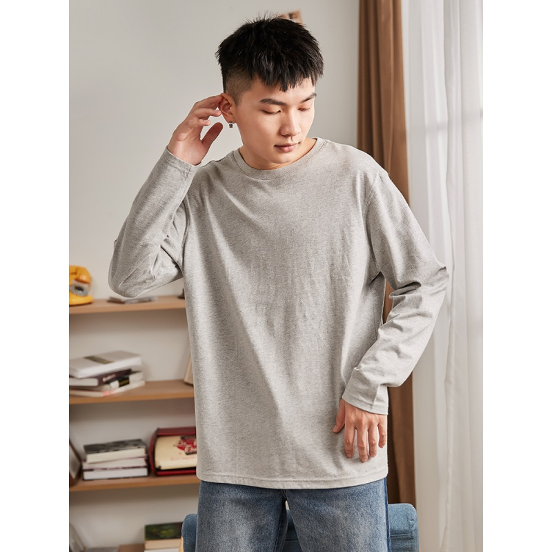 唐狮长袖T恤男装秋季纯色打底衫上衣宽松白色in潮牌衣服