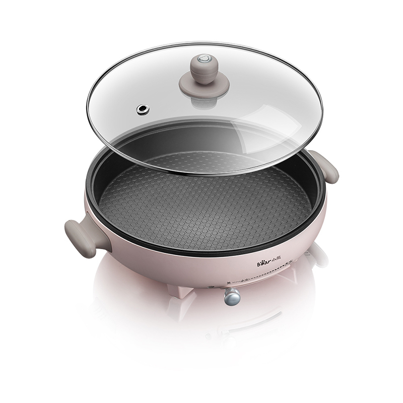 小熊电饼铛电煎锅电热锅不粘锅煎烙炸煮电火锅温度可调粉红色视频