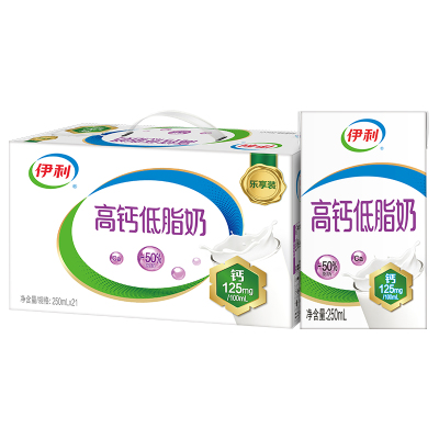 【8月生产】伊利 高钙低脂牛奶250ml*21盒/箱 加25%钙 早餐伴侣 礼盒装