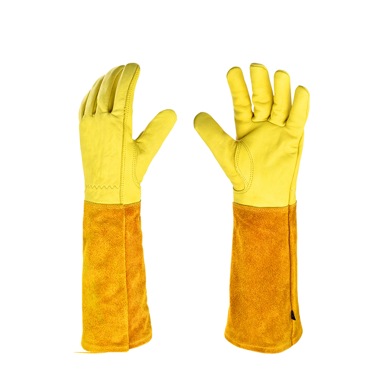 安赛瑞 长筒园艺手套-材质:鹿皮+牛二层皮,尺码:XL,规格:黄色 301050