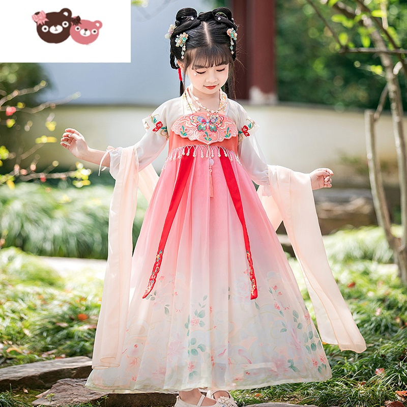 绿彩虹光[蝶恋花]女童汉服儿童夏季连衣裙小女孩夏装中国风古装裙子