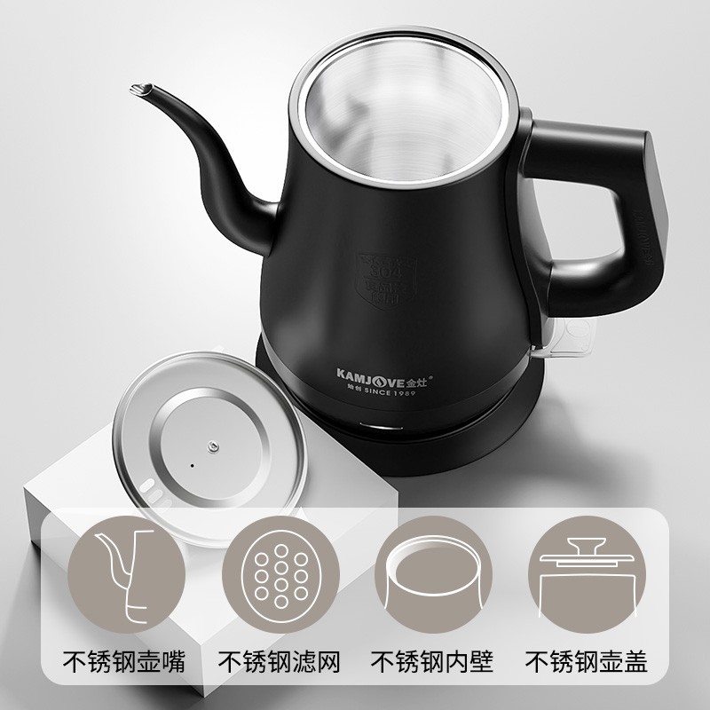 金灶自动断电长嘴电热水壶T-93 1L容量 家用全钢壶体泡茶烧水电水壶 曜石黑[清]高清大图