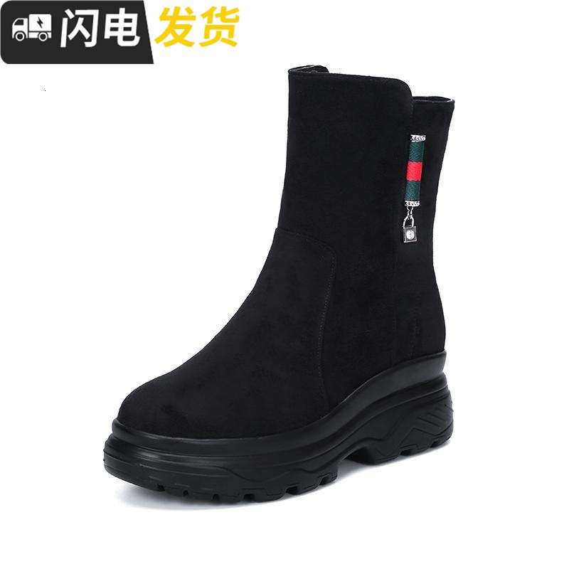 马丁靴女英伦短靴冬松糕厚底短筒高帮鞋绑带防台加绒切尔西靴冬启如