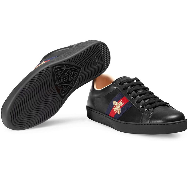 海外直邮gucci古驰男鞋ace系列男士蜜蜂刺绣运动鞋黑色休闲鞋429446a3