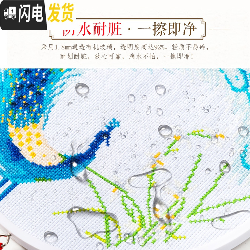 三维工匠十字绣2019新款5d孔雀线绣小件简单绣小幅客厅满 棉线[带裱框][35*35cm两幅]送有机玻璃+背板+流苏+高清大图