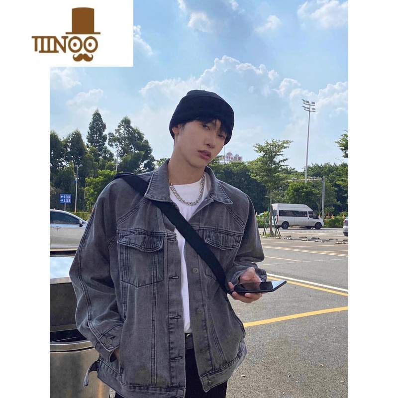 YANXU美式oversize外套男设计感男装复古高街潮牌牛仔夹克潮高清大图
