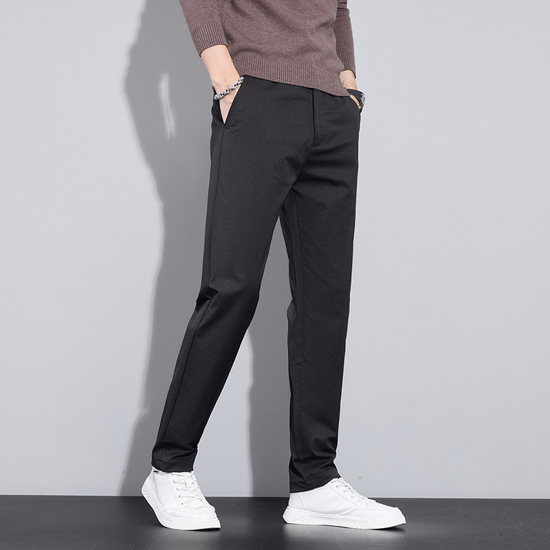 秋季新款裤子男修身微弹纯色中腰百搭日常基础款男士轻商务休闲裤高清大图