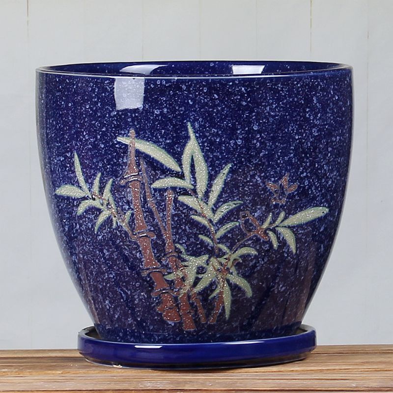 纳丽雅陶瓷简约特大号25厘米带托盘花盆家居办公花盆