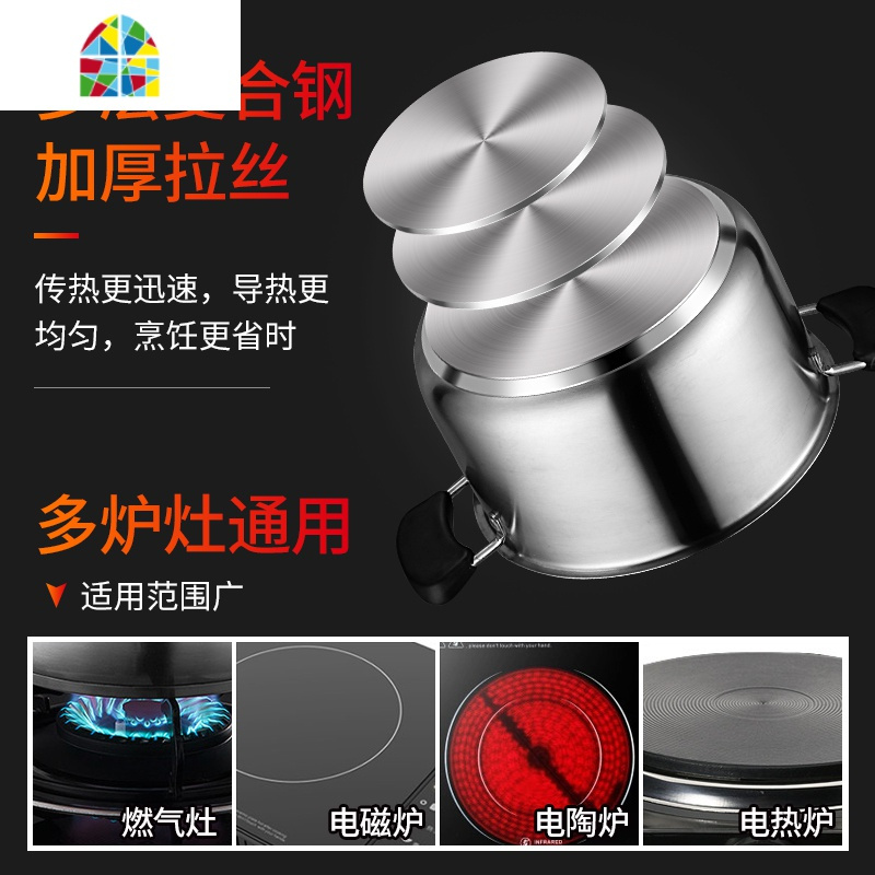 不锈钢汤锅家用燃气小煮锅电磁炉专用煮粥锅加厚小蒸锅蒸笼 FENGHOU 汤锅双层26cm(适合4-5人)
